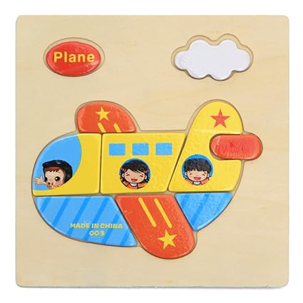 Alician Toy Children Cartoon Wooden Intelligence Jigsaw Puzzle Toy Animal Transportation Cognize Hands Grip Toy Aircraft