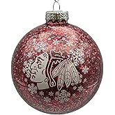 NHL Large Ball Ornament, Clear Glass with Glitter Inside (Chicago Blackhawks)