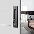 Hoconnie 6.3” Privacy Pocket Door Lock Hardware with Key, Recessed Sliding Door Mortise Lock, Double Barn Door Lock, Invisible Furniture Hardware for 1-7/16” ~ 1-15/16” Thickness Door, Matte Black