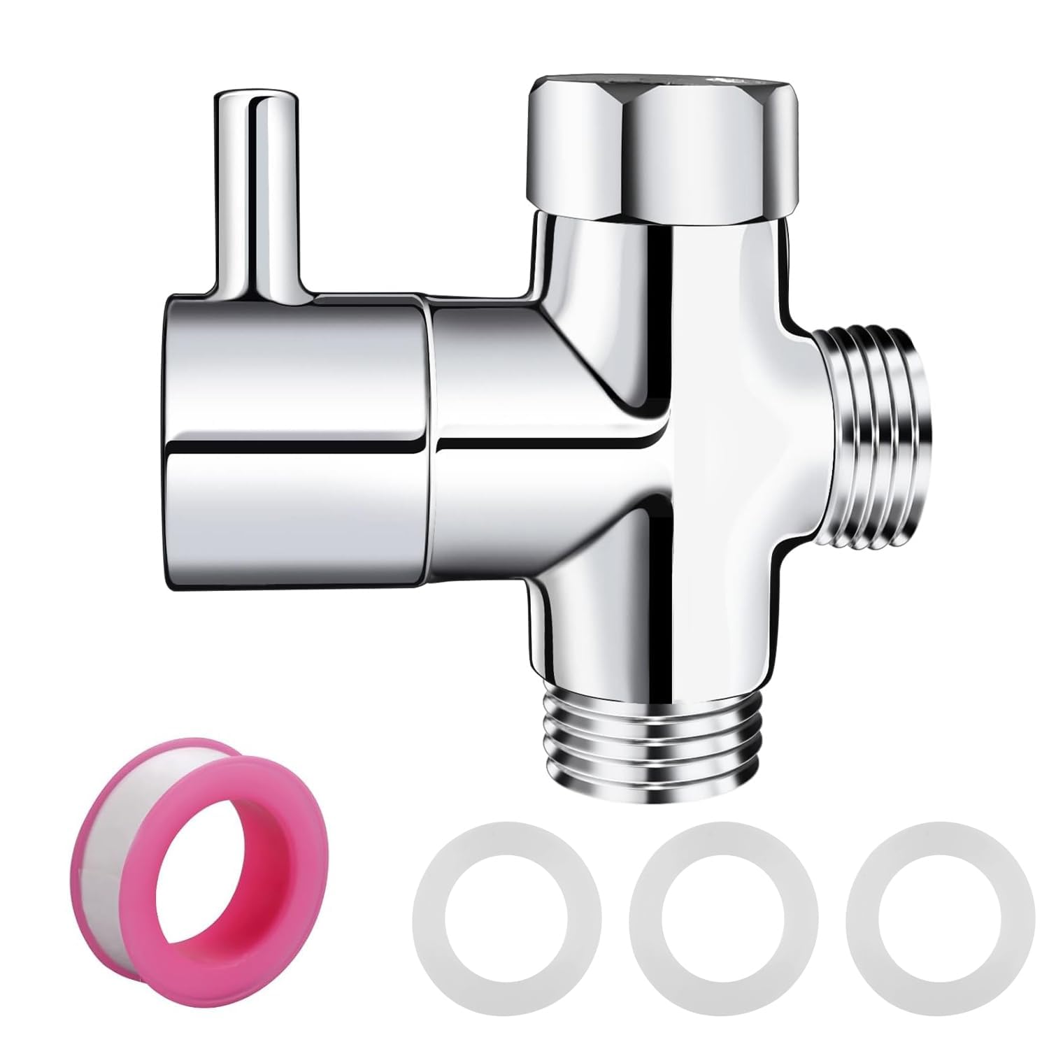 Photo 1 of 1/2" Brass 3-Way Switch Valve Shower Switch Adapter with Seal, Three-Way Vents Adapter Switch Valve for Shower System, Kitchen, Bathroom, Chrome