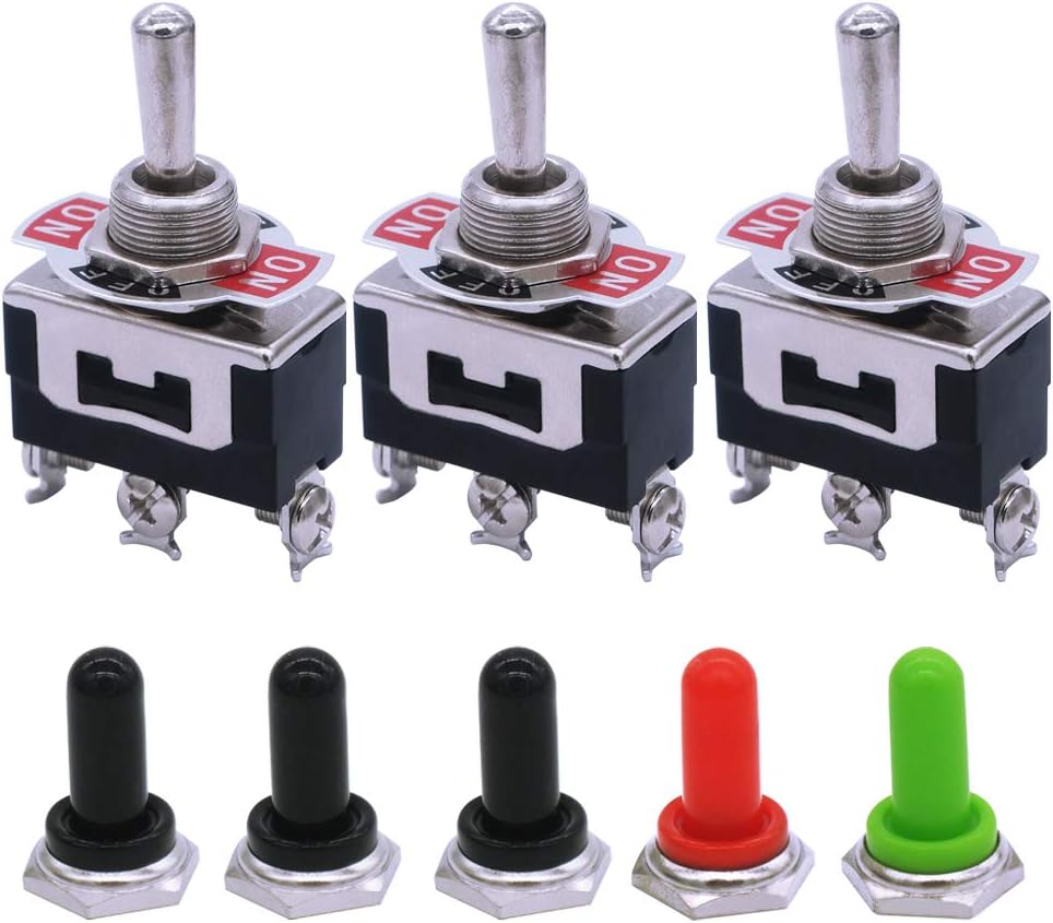 mxuteuk 3pcs Heavy Duty Momentary Rocker Toggle Switch 16A 250V 20A 125V SPDT (ON)/OFF/(ON) 3 Terminal 3 Position + 5pcs Metal Knob Cover Cap Waterproof