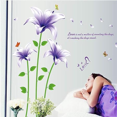 Mznm Nuevo Anuncio Pvc Púrpura Lirios Flores Dormitorio Etiqueta De La