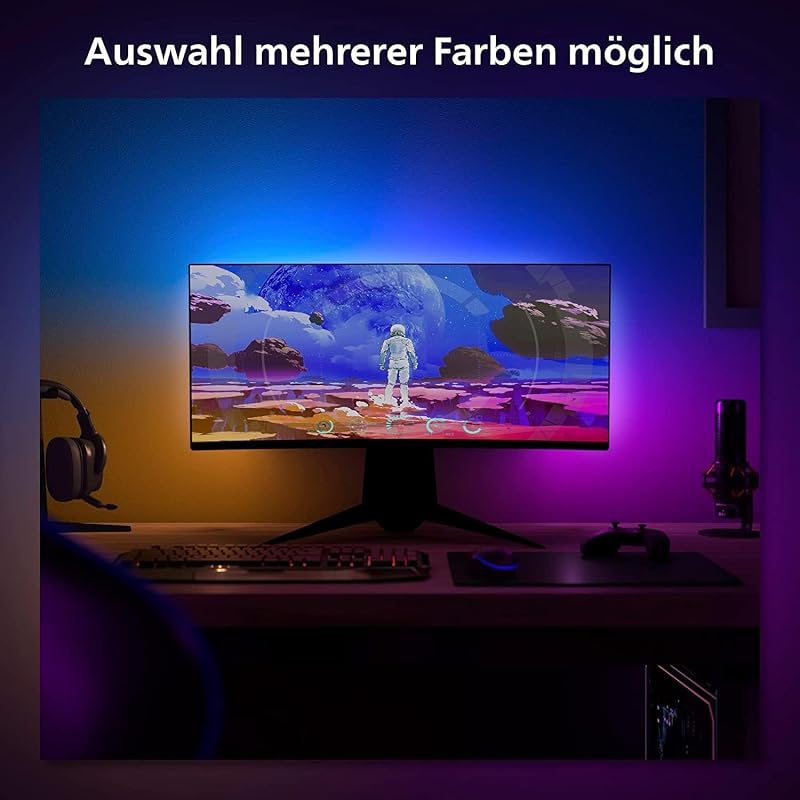 White & Color Ambiance Play Gradient, PC Lightstrip für 24-27 Zoll, dimmbar, 16 Mio. Farben, steuerbar via App, kompatibel mit Amazon Alexa (Echo, Echo Dot)
