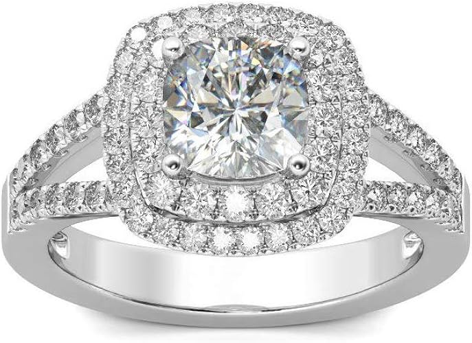 Pophylis Double Halo Engagement 925 Sterling Silver Ring With