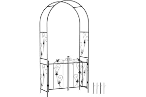 Outsunny 7ft Steel Garden Arch with Gate, Garden Arbor Trellis for Climbing Plants, Roses, Vines, Wedding Arch for Outdoor, G