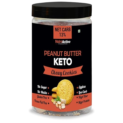 NutroActive Keto Peanut Butter Chewy Cookies (Net Carb 9%) Zero Sugar Gluten Free- 250 gm