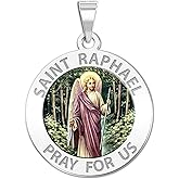 PicturesOnGold.com Saint Raphael Color Religious Medal - 2/3 Inch Size of Dime, Sterling Silver