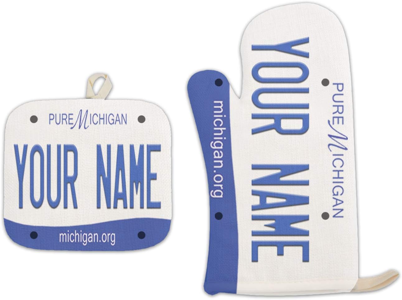 Bleu Reign BRGiftShop Personalized Custom Name 2016 Michigan State License Plate Linen Oven Mitt and Potholder Set