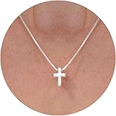 HANLI Cross Necklace for Women - 14k Gold/Silver Plated Dainty Cubic Zirconia Sideways Cross Necklace Jewelry Gift