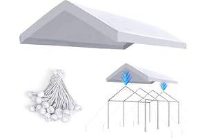 ADVANCE OUTDOOR Replacement Top Cover Tarp for 12x20 ft Carport Canopy with Ball Bungees, White, One Roof Only