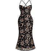 Floerns Women's Plus Size Vintage Graphic Mesh Cami Dress Draped Bodycon Long Dresses