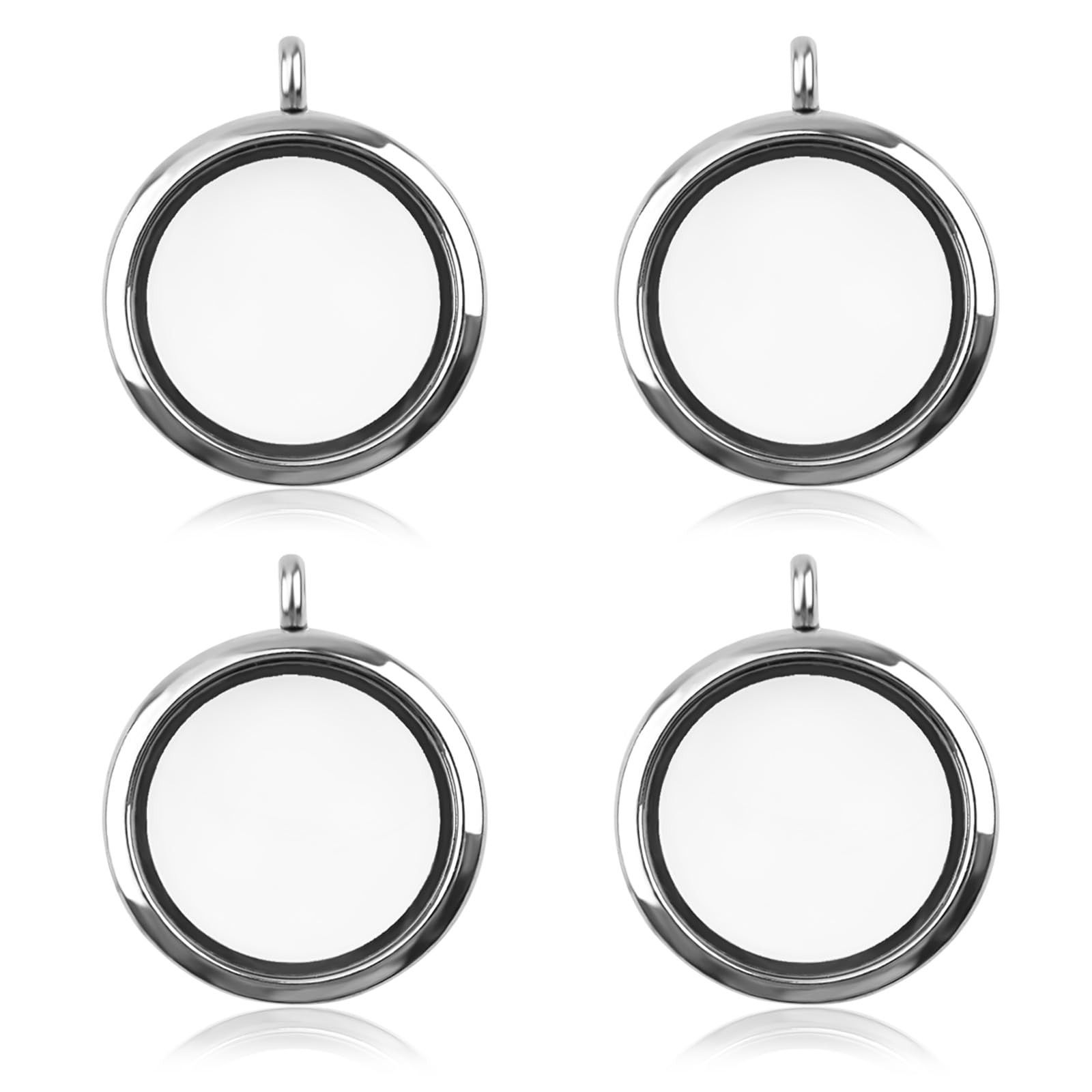 WANDIC Memory Locket Charms, 4 Pcs Round Silver White Electroplated Crystal Picture Frame Bouquet Charm, Living Floating Memory Locket for 2 Photos