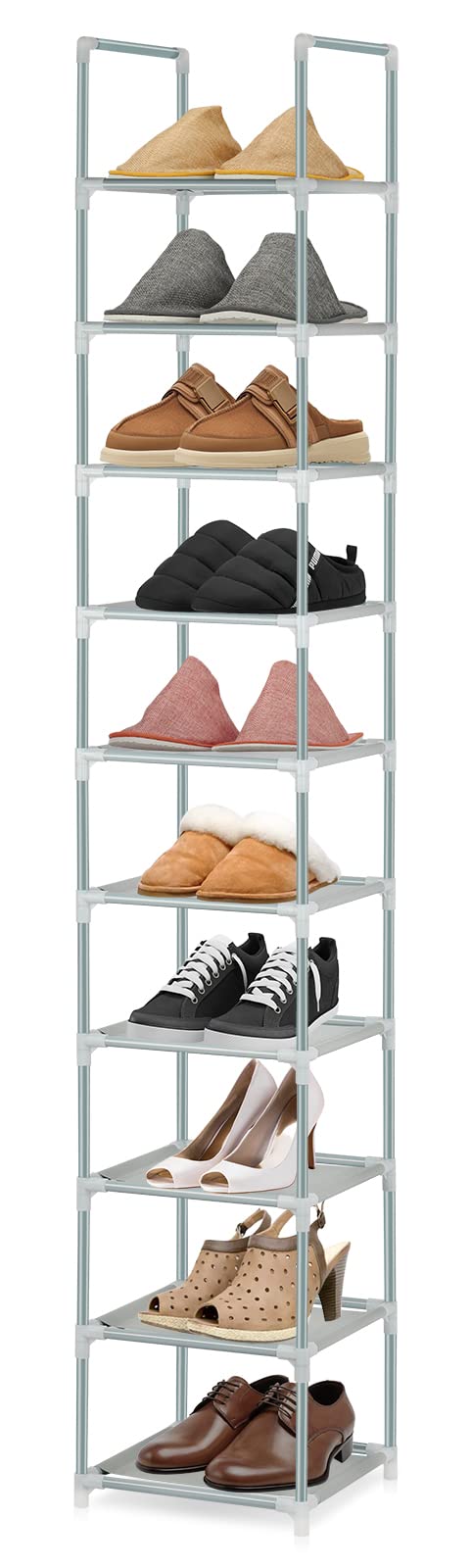 Hossejoy 10 Tiers Tall Shoe Rack, Tall Narrow Shoe Rack, Metal Shoe ...