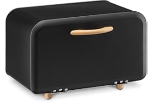 Navaris Bread Box - Metal Bread Bin Storage Tin with Front Opening Drop Down Door for Kitchen Counter or Shelf - Breadbox Sto