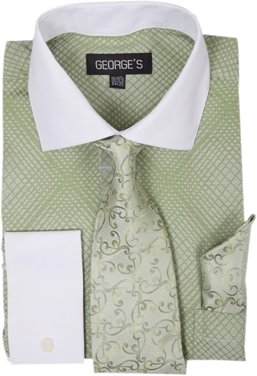 Men's Dress Shirt with Tie/Handkerchief Checkered HLAH624 New