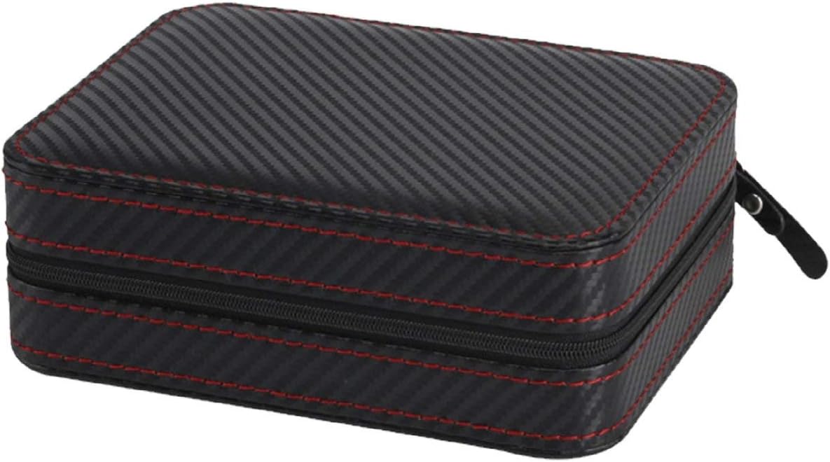 Portable 4 Grids Leather Watch Box Travel Watch Storage Case Organizer Watch Bag With Zipper Carbon Fibre Watch Accessory Black