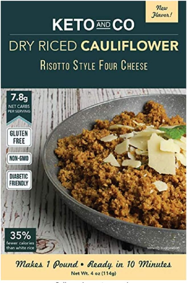 Risotto Style Four Cheese Dry Riced Cauliflower by Keto and Co | Low Carb, Gluten Free, Keto Rice Alternative | Delicious, Easy and Fast | 5 Servings, Makes 1 Lb