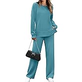 OFEEFAN Women's 2 Piece Lounge Set Travel Airport Outfits Side Slit Tracksuit Wide Leg Loungewear Baggy Comfy Sweatsuit S-3XL