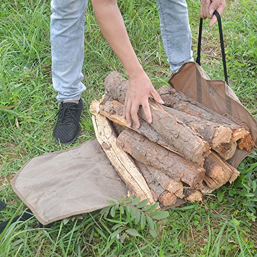 DUANGMUERS Waxed Canvas Log Carrier, Durable Firewood Tote Bag, Fireplace/Stove Accessory, Washable Heavy Holder with Handle for Camping (39"x18")