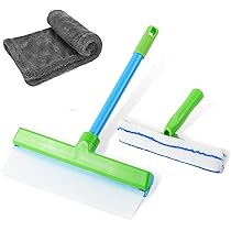 Alisanda Recyclable Silicone Window Squeegee Kit,Glass Cleaning Tools,Rotatable Rubber Squeegee And Microfiber Scrubber For Shower Glass Mirror Door Car