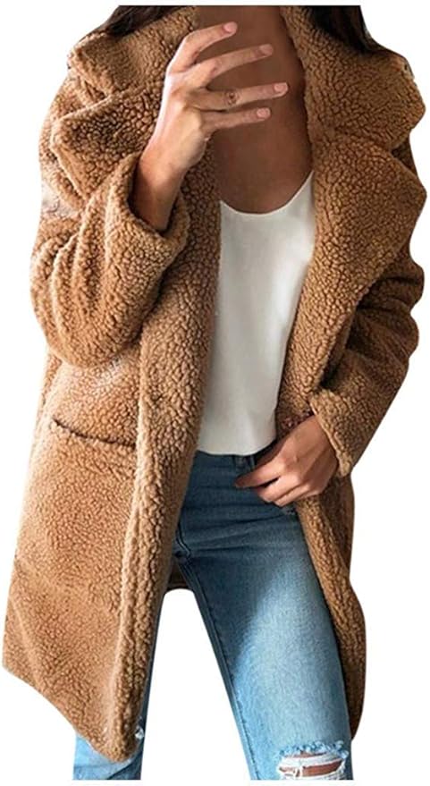 Amazon Co Jp Hsbais レディースファジーフリースコート レディースコートカジュアルフリース ファッションカーディガンコートポケットアウターウェア レ Khaki 3xl ホーム キッチン