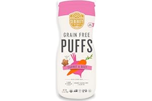 Serenity Kids 6+ Month Grain-Free Puffs Toddler & Baby Snack - No Added Sugar - Gluten & Rice Free - BPA & Allergen Friendly w/Organic Cassava, Veggies & Herbs - Carrot & Beet - 6 Count