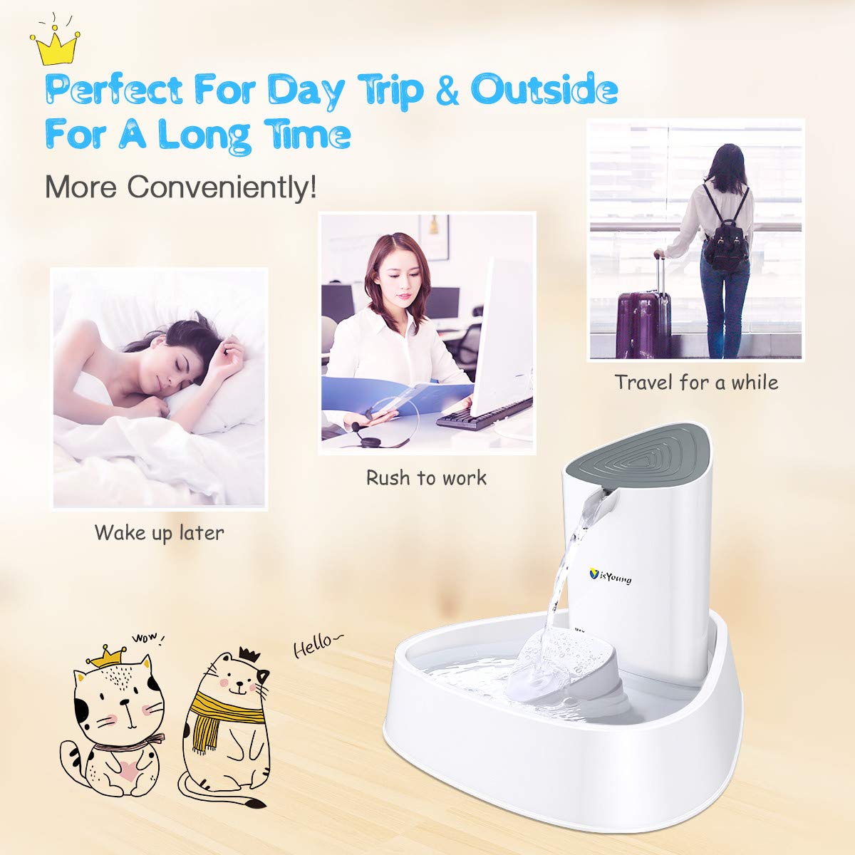 isYoung LED Cat Fountain Automatic Pet Water Drinking Fountain Pet Water Dispenser with Adjustable Water Flow, Activated Carbon Filter, Super Quiet, Great for Cats and Small Dogs