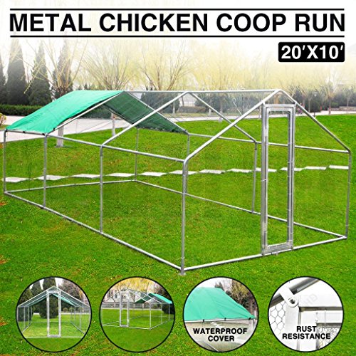 Idealchoiceproduct 20x10ft Large Metal Chicken Coop Wakl-in Chicken Coops and Runs Backyard Hen House Farm Ranch Run Walk in Poultry Cage
