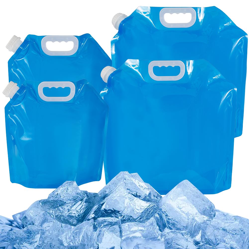 CREATCABIN 4 Pack 5L 10L Water Container Bag Free Ice Bath Bags Portable Water Storage Bag No-Leak Clear Plastic Storage Jug Freezable Cold Plunge Accessories for Camping Hiking Travel Swimming Pool