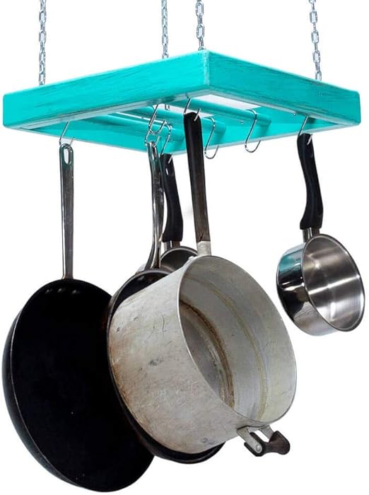 Amazon Com Hanging Pot Rack Wooden Ceiling Mounted Square