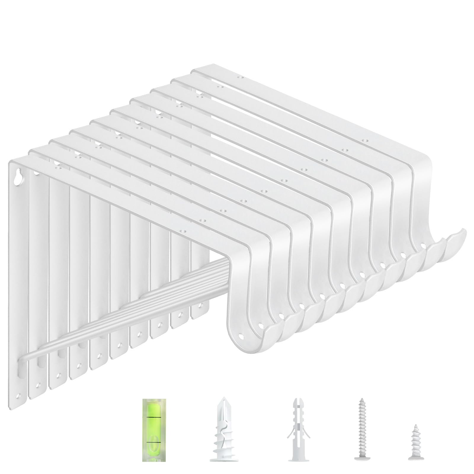 Photo 1 of 10-Pack Closet Rod Bracket, 10.8x10.8Inch Closet Shelf Brackets Heavy Duty Wall Mounted, Matte White Steel Closet Rod Support Brackets Holder, 300 Lbs Load Capacity with Anchors Screws
