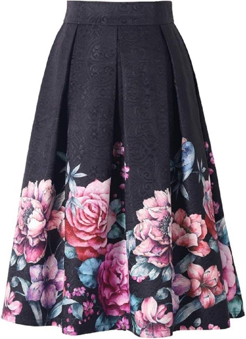 Alinfu Womens Jacquard High Waist A Line Skirt Floral Pleated Midi Skirts