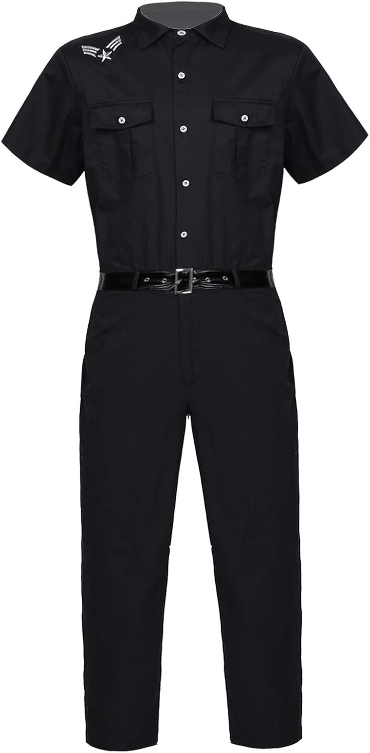 JEATHA Herren Overall Polizei Uniform Bodysuit Slim Fit Kurzarmbody