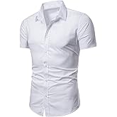 LOCALMODE Men's Regular Fit Cotton Business Casual Shirt Solid Short Sleeve Button Down Dress Shirts