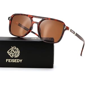 FEISEDY Retro Polarized Aviator Sunglasses for Women Men 70s Vintage Trendy Square Sunnies UV400 Protection B0357