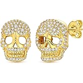 Parmuz 925 Sterling Silver Stud Earrings, Dainty Simple Heart love four leaves Halloween gold Skull Earrings for Women