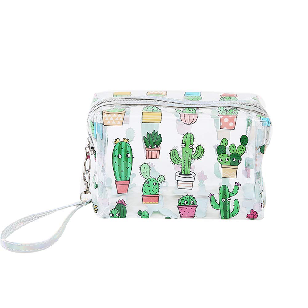 Neceser o bolsa de mano transparente con patrón de cactus. Opción de mas diseños.