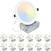 LZHOME 12 Pack 8 Inch LED Recessed Lighting with Junction Box Ultra-Thin, 3000K/4500K/6000K Selectable, 8" Dimmable Canless LED Downlight, 1800LM CRI80 High Brightness 5%-100% Recessed Light
