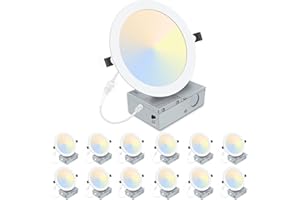 LZHOME 12 Pack 8 Inch LED Recessed Lighting with Junction Box Ultra-Thin, 3000K/4500K/6000K Selectable, 8" Dimmable Canless LED Downlight, 1800LM CRI80 High Brightness 5%-100% Recessed Light