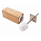 Gobam Toilet Brush with Holder Stainless Steel Handle and Lid for All Toilet Types with Sanitary Storage,Square Bamboo