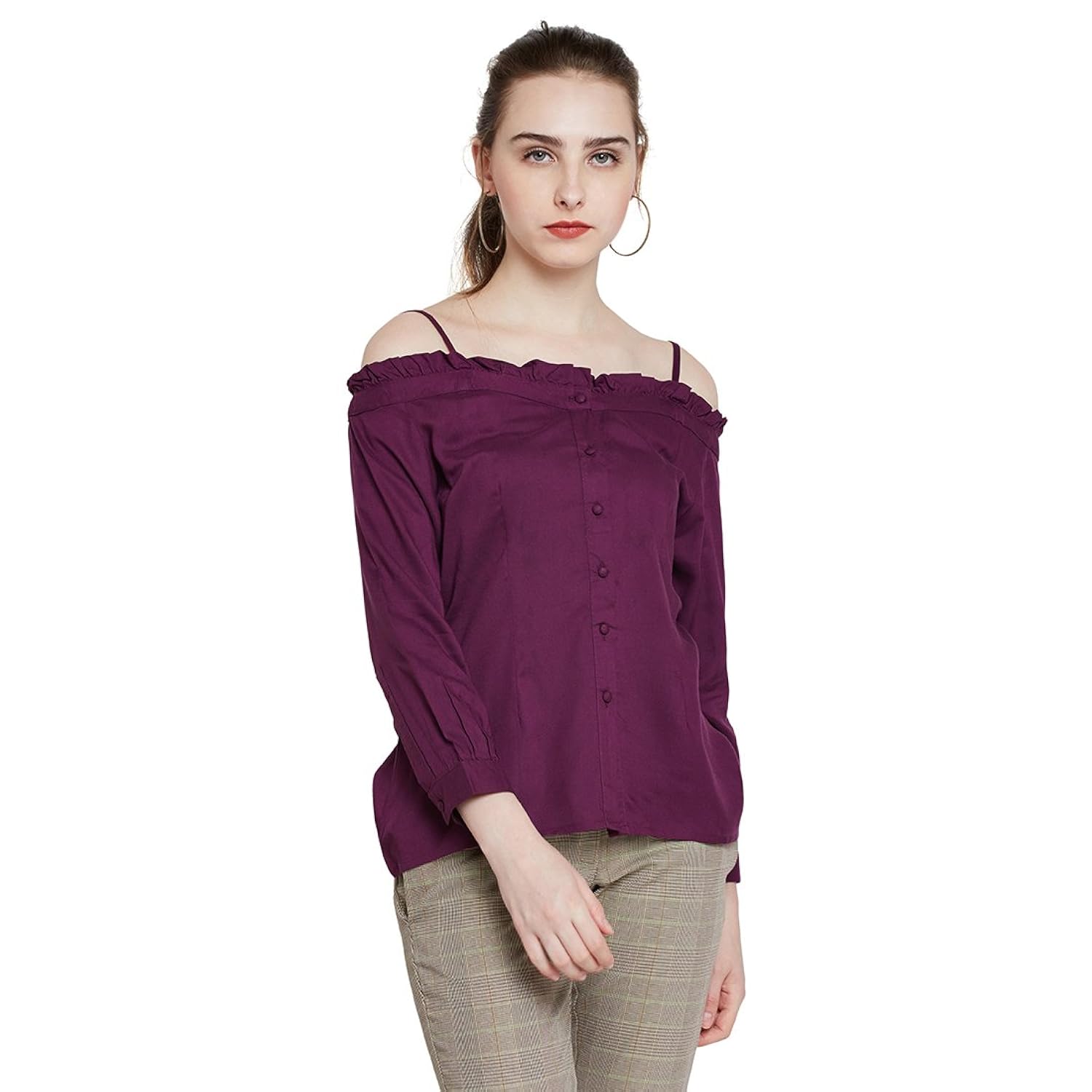 marie claire women purple solid bardot top