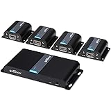 gofanco 1080p 1x4 4 Port HDMI Extender Splitter HDMI Signal Distribution Amplifier Over CAT5e/CAT6/CAT7 Ethernet Cable IR Remote Control (1 in 4 Out) –Up to 40m (130ft) at 1080p 60Hz (HDMIExt4P)