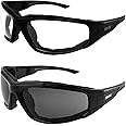 Epoch Eyewear Foam 2 Padded Motorcycle Sunglasses 2 Pair Black Frames w/Smoke & Clear Lenses