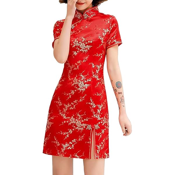 Women's Sleeveless Cheongsam Floral Halter Neck Keyhole