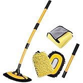 NEZENO 57'' Car Wash Brush with Long Handle Chenille Microfiber Car Wash Kit， Mitt Retractable Bent Pole Car Wash Brush for C