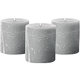 Simply Soson Grey Rustic Texture Pillar Candles 3x3 inch - Set of 3 - Unscented Decorative Grey Candles, No Drip, Ideal for Home Decor, Weddings, Holidays