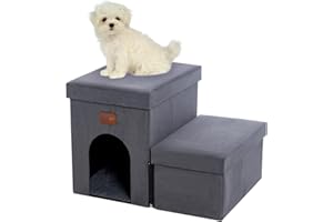 Karolpar Dog Stairs with Storage and Condo, 2-Step Dog Steps for High Bed, Sofa and Car, Folding Pet Srairs for Puppy, Small Dogs and Cats, Grey