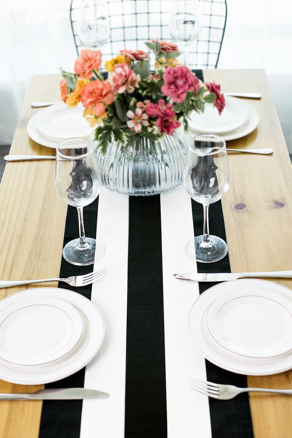 Photo 1 of Letjolt Table Runner 90 Inches Long Black and White Striped Classic Modern Wedding Beetlejuice Table Runner Pirate Party Birthday Party Baby Shower, 90 Inches