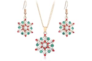 PINK TOWN Christmas Necklace Earrings Set,Vintage Snowflake Drop Oil Necklace Earrings Multilayer Christmas Choker Xmas Jewelry for Women