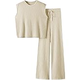 Imily Bela Womens 2 Piece Outfits Sweater Sets Knit Summer Casual Crewneck Sleeveless Tops Wide Leg Pants Tracksuits